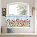Easter Kitchen Tier Curtains 36 Inch Long 2 Panel Set,Rod Pocket Half Window Curtains Over Sink,Spring Bunny Colorful Eggs Tulip Flowers Blue Check Light Filtering Short Drapes Cafe 27.5"W x 36"L