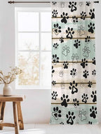 Sheer Curtains 84 Inches Long, Sage Green Beige Farmhouse Semi Sheer Curtains Light Filtering Window Treatment, Black Dog Paw Vintage Wooden Privacy Voile Drapes for Living Room Bedroom 52x84 Inch