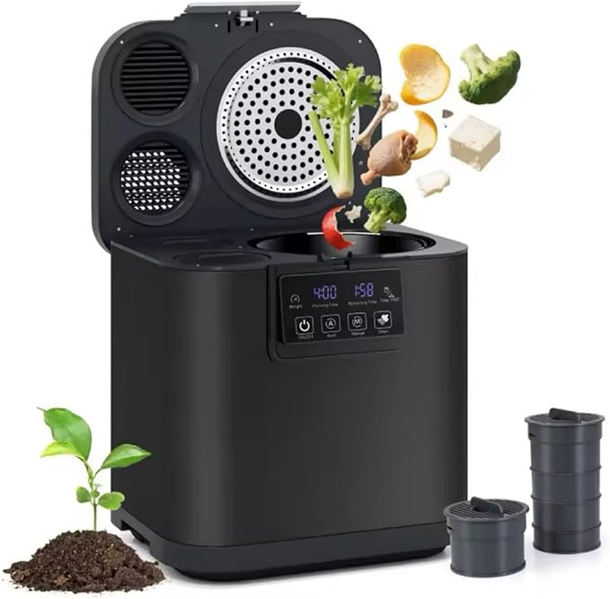 Electric Kitchen Composter with Activated Carbon Filters, LED Display & Auto Timer for Fast Food Waste Reduction