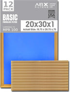20x30x1 Air Filter Comparable to MPR 100 Basic Economy Furnace Filters, 12 Pack of Non Pleated Fiberglass Filter For Dust - Low Airflow Restriction! From AIRX FILTERS WICKED CLEAN AIR.