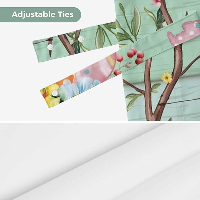 Easter Tie Up Valance Curtains for Windows, Kitchen Curtains Window Shades, Spring Colorful Bunny Eggs Flower Wood Grain Light Filtering Roman Curtain Valances for Bedroom/Bathroom/Cafe 42"x12"