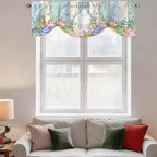 Easter Tie Up Valance Curtains for Windows, Kitchen Curtains Window Shades, Spring Rabbit Ears Foot Flowers Eggs Green Wooden Light Filtering Roman Curtain Valances for Bedroom/Bathroom/Cafe 54"x18"