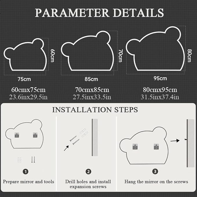 LTSRLL LED Vanity Mirror Cute Bear Decorative Mirror for Bathroom & Dressing Tabler Backlight Wall Mirror with 3 Color Dimmable Light Demister Pad Human Body Sensor Switch(Cut Right,70cmx85cm)