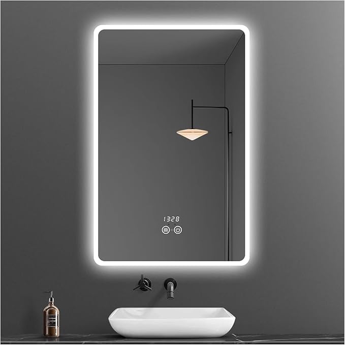 Backlit LED Illuminated Bathroom Mirror with LED Lights, Lighted Bathroom Makeup Wall Mounted Mirror with Demister Pad, Sensor Touch Switch, Horizontal/Vertical(H70*W110CM/H27.5*W43.3IN)
