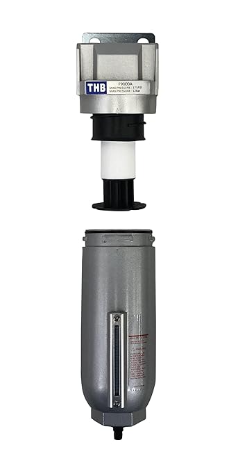 1/2" NPT Industrial Particulate Filter, Removes Water, Moisture, Debris from Compressed Air Lines, 11oz Bowl (175 PSI Max)