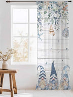 Sheer Curtains 108 Inches Long, Coastal Eucalyptus Leaf Semi Sheer Curtains Light Filtering Window Treatment, Ocean Blue Gnomes Starfish Wood Grain Privacy Voile Drapes for Living Room 52x108 Inch