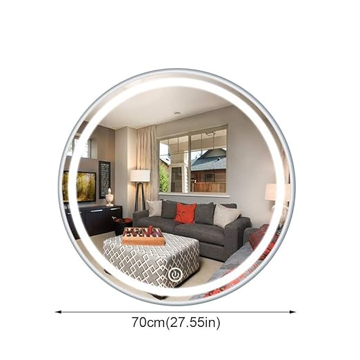 Bathroom Mirror Round Waterproof LED Bathroom Wall Makeup Mirrors with White Light Sensor Touch Control and Demister Pad (Color : with Frame Size : 70cm) (with Frame 80cm)