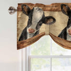 Farmhouse Cow Tie Up Valance Curtains for Windows, Kitchen Curtains Window Shades, Country Vintage Animals Wooden Grain Light Filtering Roman Curtain Valances for Bedroom/Bathroom/Cafe 60"x18"