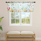 Easter Sheer Valances for Windows 42"x18", Light Filtering Kitchen Curtains Valance, Spring Watercolor Bunny Eggs Tulip Flower Plant Rod Pocket Chiffon Curtains for Living Room Bedroom Cafe