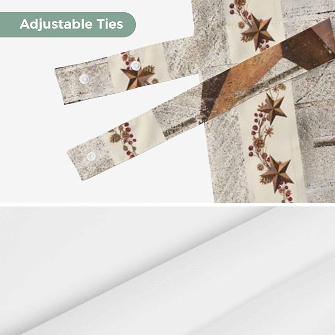 Western Texas Star Retro Tie Up Valance Curtains for Windows, Kitchen Curtains Window Shades, Country Farmhouse Gray Wood Grain Light Filtering Roman Curtain Valances for Bedroom/Bathroom/Cafe 54"x18"