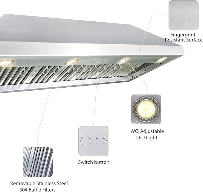 CT Copper Tailor Sloped Copper Vent Hood Wall Mount,42'' W,30''H, 1150 CFM Exhaust Fan,Stainless Steel Vent,LED Light,Dishwasher-Safe Baffle Filters,VH8TR1