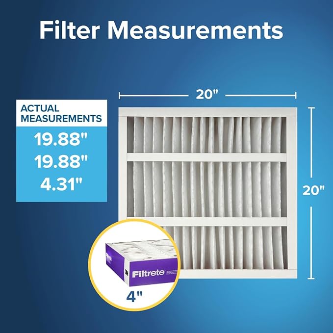 Filtrete 20x20x4 AC Furnace Air Filter, MPR 1550, MERV 12, Fits Honeywell, CERTIFIED Asthma & Allergy Friendly, Electrostatic Air Cleaning Filter, 4-Pack (actual size 19.88 x 19.88 x 4.31)