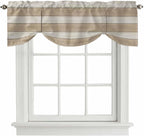 Brown Ombre Wooden Tie Up Valance Curtains for Windows, Kitchen Curtains Window Shades, Farmhouse Retro Khaki Wood Light Filtering Roman Curtain Valances for Bedroom/Bathroom/Cafe 42"x12"