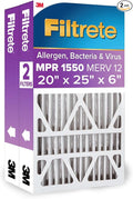 Filtrete 20x25x6 AC Furnace Air Filter, MPR 1550, MERV 12, Fits Honeywell, CERTIFIED Asthma & Allergy Friendly, Electrostatic Air Cleaning Filter, 2-Pack (Actual Size 19.75x24.25x6 in)