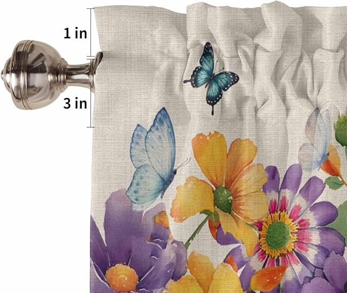 Spring Flowers Kitchen Curtains 54 Inches length, Farmhouse Vintage Country Colorful Floral Window Treatment Curtain Drapes, Thermal Insulated Drapes for Basement Hotel RV, 42"x54", 2 Panels