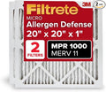 Filtrete 20x20x1 AC Furnace Air Filter, MERV 11, MPR 1000, Micro Allergen Defense, 3-Month Pleated 1-Inch Electrostatic Air Cleaning Filter, 2 Pack (Actual Size 19.719 x 19.719 x 0.84 in)