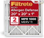 Filtrete 20x20x1 AC Furnace Air Filter, MERV 11, MPR 1000, Micro Allergen Defense, 3-Month Pleated 1-Inch Electrostatic Air Cleaning Filter, 2 Pack (Actual Size 19.719 x 19.719 x 0.84 in)