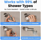 NSF 42 Certified Universal & Easy Installation Shower Filter - High Output Water Softener System with 3 Replacement Cartridges - Hard Water Filter for Healthier Skin, Hair & Nails