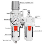 NANPU 3/8" NPT Compressed Air Filter Regulator Lubricator Combo, Water/Oil Trap Separator - Gauge(0-150 psi), Poly Bowl, Semi-Auto Drain, Bracket