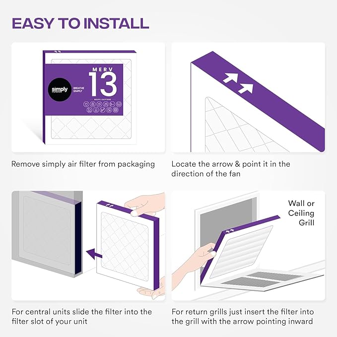 Simply 20x25x2 Air Filter, MERV 13, 6 Pack, Furnace Air Filter for HVAC (Actual Size: 19.5"x24.5"x1.75") DUST, Pet & Allergy Control