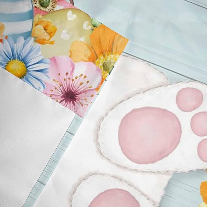 Easter Bunny Curtain Valances for Windows, Kitchen Valance Window Treatment, Easter Eggs Spring Farmhouse Wood Grain Teal Blue Light Filter Block Curtains for Bathroom/Bedroom/Living Room 42'' x 18''