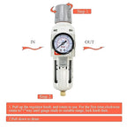 RIH 3/8"NPT Air Filter Pressure Regulator Combo Piggyback, 5 Micron Brass Element, Poly Bowl, Semi-Auto Drain, Metal Bracket, 0-150 psi Gauge Air Tool Compressor Filter with Gauge (3/8"NPT)