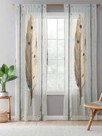 Sheer Curtains 84 Inches Long, Farmhouse Feather Semi Sheer Curtains Light Filtering Window Treatment, Watercolor Vintage Wooden Grain Privacy Voile Drapes for Living Room Bedroom 52x84 Inch