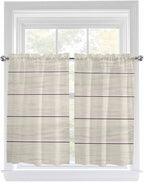 Vintage Country Wooden Board Window Valance Curtains, Gradient Wood Grain Line Light Filtering Kitchen Valance with 3-inch Rod Pocket for Living Room Bathroom Bedroom,2 Panel,52x54In
