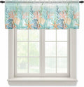 Summer Beach Sheer Valance Curtains, Green Ocean Colorful Coral Shell Seaweed Starfish Light Filtering Kitchen Valances Rod Pocket Voile Curtain Treatment for Bedroom/Living Room/Basement 42Wx18L