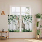 Easter Kitchen Curtains, Country Rabbit Botanical Leaves Wooden Grain Light Filtering Window Curtain Panels, 2Pcs Rod Pocket Window Treatments Set for Cabin Bathroom Bedroom 52x45 Inches