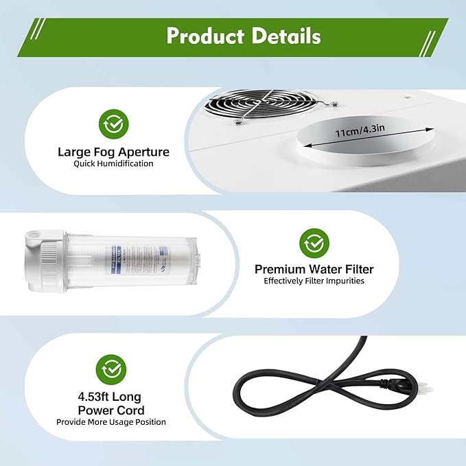 Ultrasonic Industrial Agricultural Humidifer, 0.79Gal/H Smart Commercial Humidifier with LCD Screen & humidity Sensor Automatic Mist Cooling Sprayer Airflow for Warehouse Greenhouse Garden Etc