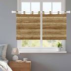 Vintage Western Kitchen Curtains 24 Inch Length, Small Window Curtains Tab Top, Rustic Farmhouse Wooden Grain Barn Door Light Filtering Short Window Treatments Tier Drapes 27.5"x24" 2 Panel