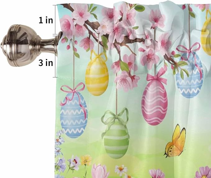 Easter Kitchen Curtains 45 Inches length, Spring Bunny Colorful Rabbit Eggs Butterfly Blue Green Window Treatment Curtain Drapes, Lightweight Window Panels for Living Room Bedroom, 52"x45", 2 Panels