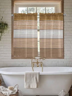 Retro Farm Wood Board Window Valance Curtains, Brown Graduality Striped Light Filtering Kitchen Valance with 3-inch Rod Pocket for Living Room Bathroom Bedroom,2 Panel,42x45In