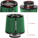 KYOSTAR Universal 3" (76mm) High-Flow Air Filter, Reusable Cone Cold Air Intake, High Performance, Washable, Clamp-On Car High Flow Dry Air Kit, Flange Diameter: 3 Inch, Filter Height: 6.4 Inch, Green
