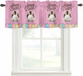 Pink Easter Curtain Valances for Windows, Kitchen Valance Window Treatment, Easter Bunny Eggs Spring Cartoon Farmhouse Wood Grain Light Filter Block Curtains for Bathroom/Bedroom/Living Room 42''x18''