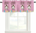 Pink Easter Curtain Valances for Windows, Kitchen Valance Window Treatment, Easter Bunny Eggs Spring Cartoon Farmhouse Wood Grain Light Filter Block Curtains for Bathroom/Bedroom/Living Room 42''x18''