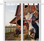 Farm Cows Bathroom Curtains 63 Inch Length, Window Curtains Tab Top, Farmhouse Barn Funny Animals Butterfly Light Filtering Window Treatments Drapes 52"x63" 2 Panel
