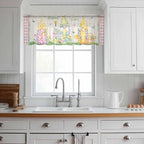 Easter Sheer Valances for Windows 54"x18", Light Filtering Kitchen Curtains Valance, Country Gnomes Duck Floral Eggs Pink Buffalo Check Rod Pocket Chiffon Curtains for Living Room Bedroom Cafe