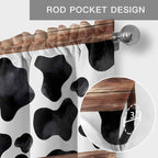 Cow Printed Curtain Valances for Windows, Kitchen Valance Window Treatment, Farmhouse Watercolor Country Wooden Grain Light Filtering Block Curtains for Bathroom/Bedroom/Living Room 42'' x 18''