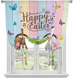 Tie Up Curtains,Happy Easter Rabbit Butt Egg on Daisy Leaf Adjustable Rod Pocket Window Shade Curtain Drape Bufferfly on Wood Barn Tie-Up Valance for Kitchen Bedroom Living Room Windows,34"x45"