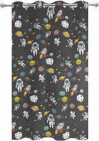 Cartoon Space Outdoor Curtains for Patio Rockets Planets Astronauts Gray Waterproof Outside Curtains with Grommet Top Weatherproof Curtain for Cabana Pergola Gazebo, 1 Panel, 54" W x 108" L