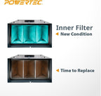 POWERTEC AF1045 3-Speed Remote Controlled Air Filtration System (655/875/1060 CFM) w/Extra Inner & Outer Filter (2 of Each, Color May Vary), Hanging Air Filter for Woodworking & Garage (AF1045C)