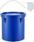 VEVOR Fryer Grease Bucket - 6 Gal Carbon Steel Oil Disposal Caddy with Rust-Proof Coating, Transport Container with Lid, Lock Clips, Filter Bag for Hot Cooking Oil Filtering
