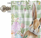Kitchen Curtains Tiers and Valance Set of 3, Easter Light Filtering Window Curtain Set, Spring Bunny Colorful Eggs Floral Leaves Grey Plaid Rod Pocket Curtain Drapes for Living Room, 36 Inches Tiers