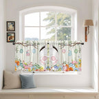 Easter Kitchen Tier Curtains 24 Inch Long 2 Panel Set,Rod Pocket Cafe Small Window Curtains Over Sink,Spring Farmhouse Watercolor Bunny Eggs Wood Grain Light Filtering Short Drapes 27.5"W x 24"L