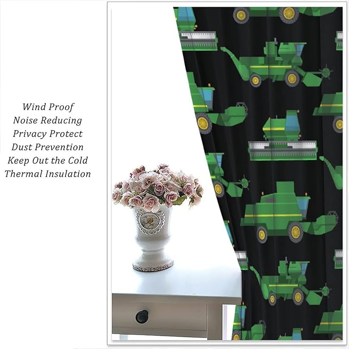 Kids Agriculture Machine Window Curtains, Farm Equipment Tractors Transport Combines Rod Pocket Decorative Windows Curtain for Boys Children Teens Room Decor 84x84in (30% Blackout)