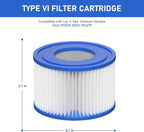 Type VI Hot Tub Filter Cartridge Compatible with Lay-Z-Spa, Coleman SaluSpa 90352E, 58323E, 58323 Swimming Pool Pump (12 Pack)