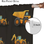 Kids Construction Window Curtains, Construction Machinery Equipment Mode of Transport Bulldozer Tractor Windows Curtain for Children Teens Room Decor 52x84in (30% Blackout)