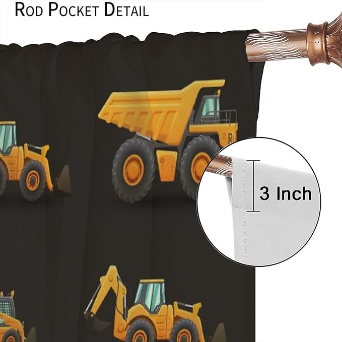 Kids Construction Window Curtains, Construction Machinery Equipment Mode of Transport Bulldozer Tractor Windows Curtain for Children Teens Room Decor 42x54in (30% Blackout)